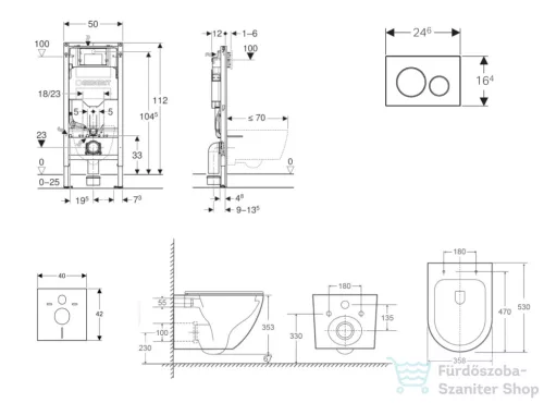 Geberit Duofix falra szerelhető WC szett, Kielle OUDEE Vortex rimless+ WC softclose ülőkével, Geberit Sigma 20 rozsdamentes acél nyomólappal, fehér SANI11CA6172