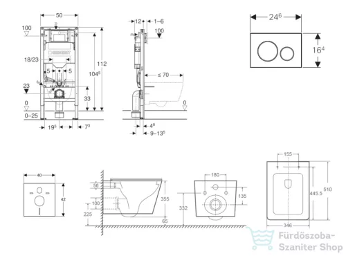 Geberit Duofix falra szerelhető WC szett, Kielle ARKAS I Vortex rimless+ WC softclose ülőkével, Geberit Sigma 20 rozsdamentes acél nyomólappal, fehér SANI11CA6174