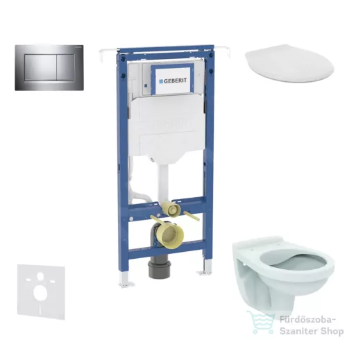 Geberit Duofix falra szerelhető WC szett, Ideal Standard Alpha WC ülőkével, Geberit Sigma 30 króm nyomólappal SANI11CD1103