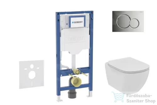 Geberit Duofix falra szerelhető WC szett, Ideal Standard Tesi WC soft close ülőkével, Geberit Sigma 01 fényes króm nyomólappal SANI11CD1109