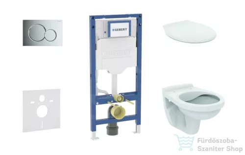 Geberit Duofix falra szerelhető WC szett, Ideal Standard Alpha WC ülőkével, Geberit Sigma 01 fényes króm nyomólappal SANI11CD1125