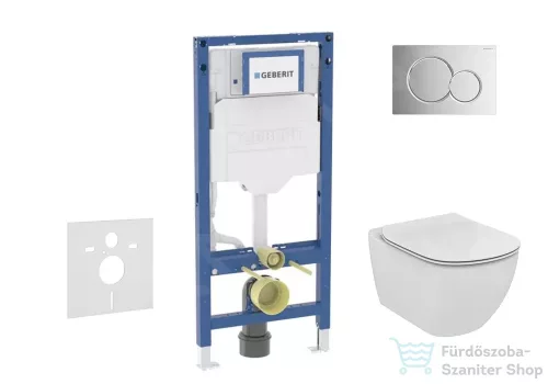 Geberit Duofix falra szerelhető WC szett, Ideal Standard Tesi Aquablade Wc soft close ülőkével, Sigma 01 fényes króm nyomólappal SANI11CD1133