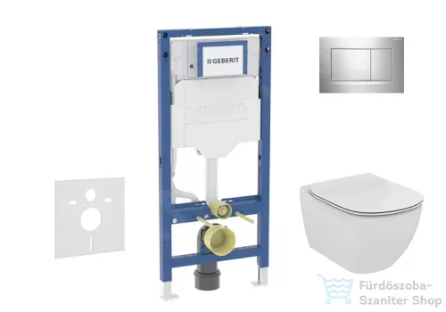 Geberit Duofix falra szerelhető WC szett, Ideal Standard Tesi Aquablade Wc soft close ülőkével, Sigma 30 fényes/matt króm nyomólappal SANI11CD1137