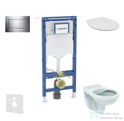Geberit Duofix falra szerelhető WC szett, Ideal Standard Alpha Wc soft close ülőkével, Sigma 30 matt króm nyomólappal SANI11CD2100