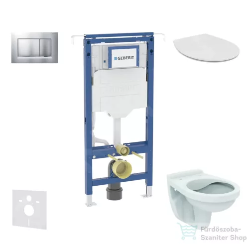 Geberit Duofix falra szerelhető WC szett, Ideal Standard Alpha Wc soft close ülőkével, Sigma 30 matt/fényes króm nyomólappal SANI11CD2101