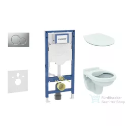   Geberit Duofix falra szerelhető WC szett, Ideal Standard Alpha WC soft close ülőkével, Geberit Sigma 01 matt króm nyomólappal SANI11CD2102