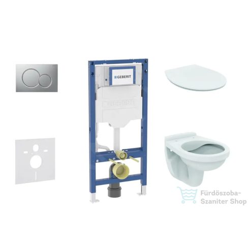 Geberit Duofix falra szerelhető WC szett, Ideal Standard Alpha WC soft close ülőkével, Geberit Sigma 01 matt króm nyomólappal SANI11CD2102