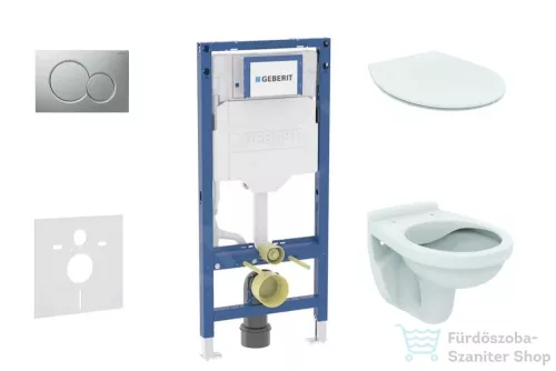 Geberit Duofix falra szerelhető WC szett, Ideal Standard Alpha WC soft close ülőkével, Geberit Sigma 01 matt króm nyomólappal SANI11CD2102
