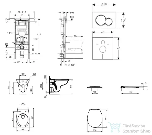 Geberit Duofix falra szerelhető WC szett, Ideal Standard Alpha WC ülőkével, Geberit Sigma 01 matt króm nyomólappal SANI11CD2103