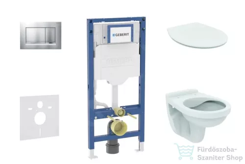 Geberit Duofix falra szerelhető WC szett, Ideal Standard Alpha WC soft close ülőkével, Geberit Sigma 30 matt/fényes króm nyomólappal SANI11CD2106