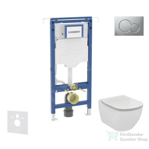 Geberit Duofix falra szerelhető WC szett, Ideal Standard Tesi WC ülőkével, Geberit Sigma 01 matt króm nyomólappal SANI11CD2109