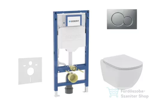 Geberit Duofix falra szerelhető WC szett, Ideal Standard Tesi WC soft close ülőkével, Geberit Sigma 01 matt króm nyomólappal SANI11CD2110