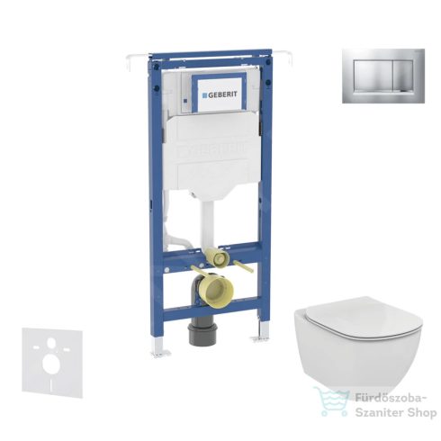 Geberit Duofix falra szerelhető WC szett, Ideal Standard Tesi Aquablade WC soft close ülőkével, Geberit Sigma 30 matt/fényes króm nyomólappal SANI11CD2112