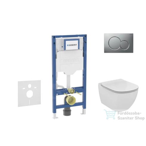 Geberit Duofix falra szerelhető WC szett, Ideal Standard Tesi WC soft close ülőkével, Geberit Sigma 01 matt króm nyomólappal SANI11CD2118