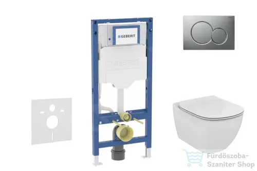 Geberit Duofix falra szerelhető WC szett, Ideal Standard Tesi WC soft close ülőkével, Geberit Sigma 01 matt króm nyomólappal SANI11CD2118