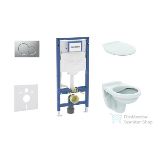 Geberit Duofix falra szerelhető WC szett, Ideal Standard Alpha WC ülőkével, Geberit Sigma 01 matt króm nyomólappal SANI11CD2126