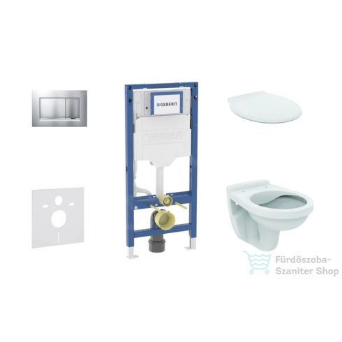 Geberit Duofix falra szerelhető WC szett, Ideal Standard Alpha WC ülőkével, Geberit Sigma 30 matt/fényes króm nyomólappal SANI11CD2130