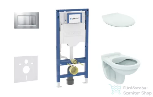 Geberit Duofix falra szerelhető WC szett, Ideal Standard Alpha WC ülőkével, Geberit Sigma 30 matt/fényes króm nyomólappal SANI11CD2130