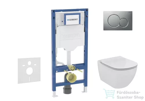 Geberit Duofix falra szerelhető WC szett, Ideal Standard Tesi Aquablade Wc soft close ülőkével, Sigma 01 matt króm nyomólappal SANI11CD2134