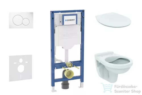 Geberit Duofix falra szerelhető WC szett, Ideal Standard Alpha WC soft close ülőkével, Geberit Sigma 01 alpesi fehér nyomólappal SANI11CD3100