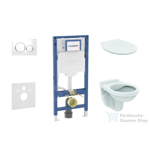 Geberit Duofix falra szerelhető WC szett, Ideal Standard Alpha WC soft close ülőkével, Geberit Sigma 20 fehér/króm nyomólappal SANI11CD3103