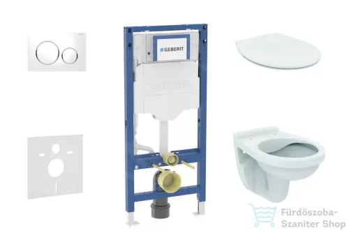 Geberit Duofix falra szerelhető WC szett, Ideal Standard Alpha WC soft close ülőkével, Geberit Sigma 20 fehér/króm nyomólappal SANI11CD3103