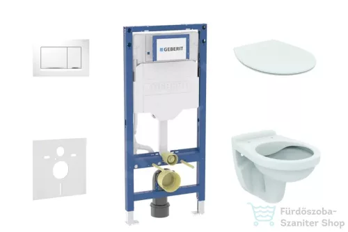 Geberit Duofix falra szerelhető WC szett, Ideal Standard Alpha WC soft close ülőkével, Geberit Sigma 30 fehér/króm nyomólappal SANI11CD3104