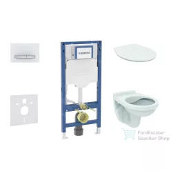   Geberit Duofix falra szerelhető WC szett, Ideal Standard Alpha WC soft close ülőkével, Geberit Sigma 50 alpesi fehér/króm nyomólappal SANI11CD3107