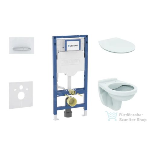 Geberit Duofix falra szerelhető WC szett, Ideal Standard Alpha WC soft close ülőkével, Geberit Sigma 50 alpesi fehér/króm nyomólappal SANI11CD3107
