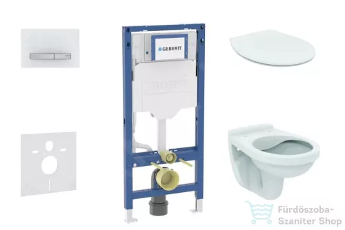 Geberit Duofix falra szerelhető WC szett, Ideal Standard Alpha WC soft close ülőkével, Geberit Sigma 50 alpesi fehér/króm nyomólappal SANI11CD3107