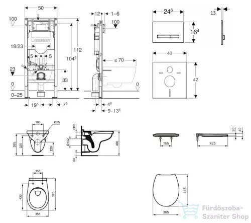 Geberit Duofix falra szerelhető WC szett, Ideal Standard Alpha WC soft close ülőkével, Geberit Sigma 50 alpesi fehér/króm nyomólappal SANI11CD3107