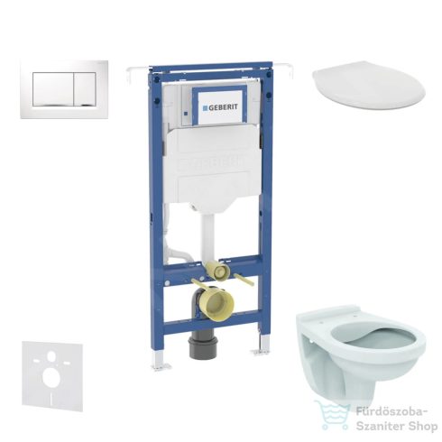 Geberit Duofix falra szerelhető WC szett, Ideal Standard Alpha WC ülőkével, Geberit Sigma 30 fényes fehér/króm nyomólappal SANI11CD3109