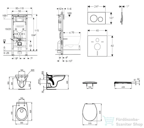 Geberit Duofix falra szerelhető WC szett, Ideal Standard Alpha WC ülőkével, Geberit Sigma 20 fényes fehér/króm nyomólappal SANI11CD3110