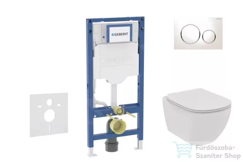 Geberit Duofix falra szerelhető WC szett, Ideal Standard Tesi WC soft close ülőkével, Geberit Sigma 20 fehér/króm nyomólappal SANI11CD3111
