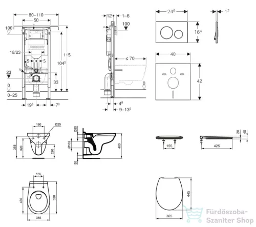 Geberit Duofix falra szerelhető WC szett, Ideal Standard Alpha Wc soft close ülőkével, Sigma 20 fehér/króm nyomólappal SANI11CD3117