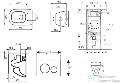 Geberit Duofix falra szerelhető WC szett, Ideal Standard Tesi WC ülőkével, Geberit Sigma 20 fényes fehér/króm nyomólappal SANI11CD3126