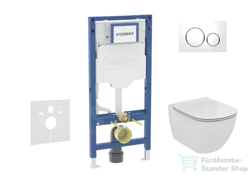 Geberit Duofix falra szerelhető WC szett, Ideal Standard Tesi Aquablade Wc soft close ülőkével, Sigma 20 fehér/króm nyomólappal SANI11CD3135