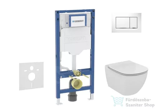 Geberit Duofix falra szerelhető WC szett, Ideal Standard Tesi Aquablade Wc soft close ülőkével, Sigma 30 fehér/króm nyomólappal SANI11CD3136