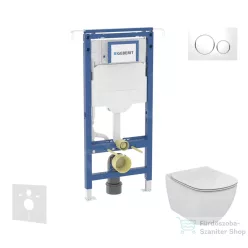   Geberit Duofix falra szerelhető WC szett, Ideal Standard Tesi Aquablade WC soft close ülőkével, Geberit Sigma 20 fényes fehér/króm nyomólappal SANI11CD3137