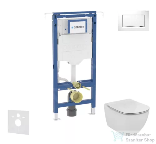 Geberit Duofix falra szerelhető WC szett, Ideal Standard Tesi Aquablade WC soft close ülőkével, Geberit Sigma 30 fényes fehér/króm nyomólappal SANI11CD3138