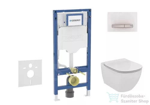Geberit Duofix falra szerelhető WC szett, Ideal Standard Tesi Aquablade Wc soft close ülőkével, Sigma 50 alpesi fehér/króm nyomólappal SANI11CD3139