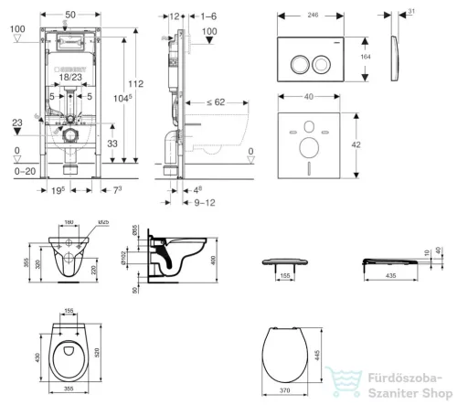 Geberit Duofix falra szerelhető WC szett, Ideal Stanard Alpha WC és ülőke, Geberit Delta 21 alpesi fehér nyomólappal SANI11CD3140