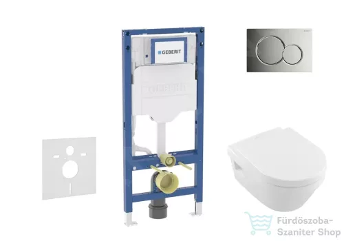 Geberit Duofix falra szerelhető WC szett, Villeroy & Boch Architectura WC CeramicPlus bevonattal és softclose ülőkével, Sigma 01 fényes króm nyomólappal SANI11CK1101