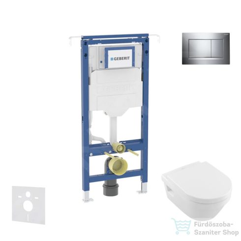 Geberit Duofix falra szerelhető WC szett, Villeroy & Boch Omnia Architectura Directflush CeramicPlus WC soft close ülőkével, Geberit Sigma 30 fényes/matt króm nyomólappal SANI11CK1107