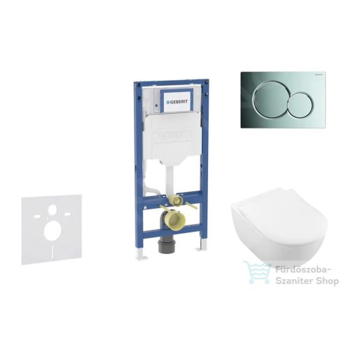 Geberit Duofix falra szerelhető WC szett, Villeroy & Boch Subway 2.0 CeramicPlus WC soft close ülőkével, Geberit Sigma 01 fényes króm nyomólappal SANI11CK1109