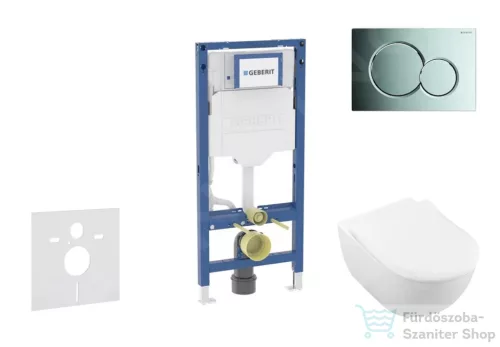 Geberit Duofix falra szerelhető WC szett, Villeroy & Boch Subway 2.0 CeramicPlus WC soft close ülőkével, Geberit Sigma 01 fényes króm nyomólappal SANI11CK1109