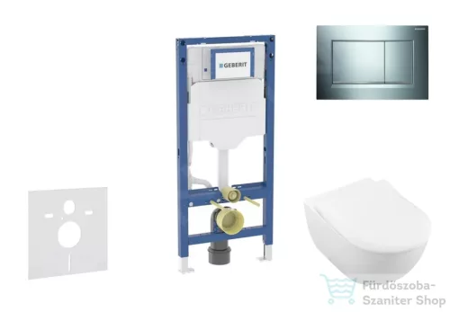 Geberit Duofix falra szerelhető WC szett, Villeroy & Boch Subway 2.0 CeramicPlus WC soft close ülőkével, Geberit Sigma 30 fényes/matt króm nyomólappal SANI11CK1113