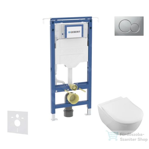 Geberit Duofix falra szerelhető WC szett, Villeroy & Boch Subway 2.0 CeramicPlus WC soft close ülőkével, Geberit Sigma 01 matt króm nyomólappal SANI11CK2100