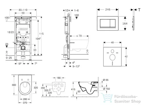 Geberit Duofix falra szerelhető WC szett, Villeroy & Boch Subway 2.0 CeramicPlus WC soft close ülőkével, Geberit Sigma 30 matt/fényes króm nyomólappal SANI11CK2101