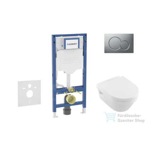 Geberit Duofix falra szerelhető WC szett, Villeroy & Boch Architectura WC CeramicPlus bevonattal és softclose ülőkével, Sigma 01 matt króm nyomólappal SANI11CK2102